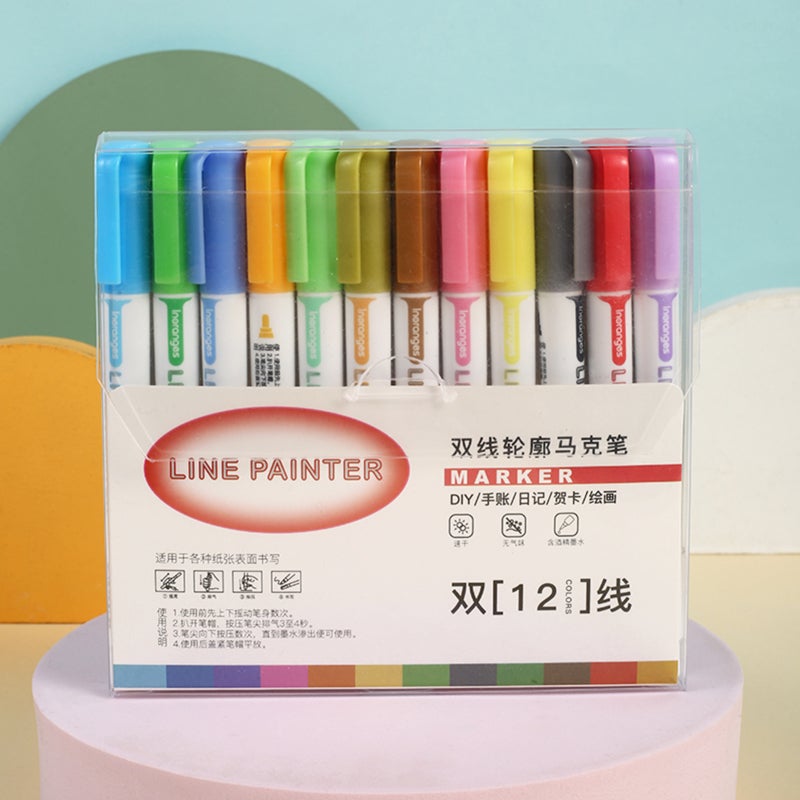 Outline Markers 12 Double Line Vibrant Color - Quick Drying Shimmer Markers for Diy Crafts, Artists And Children Over 3 Years - Image 2