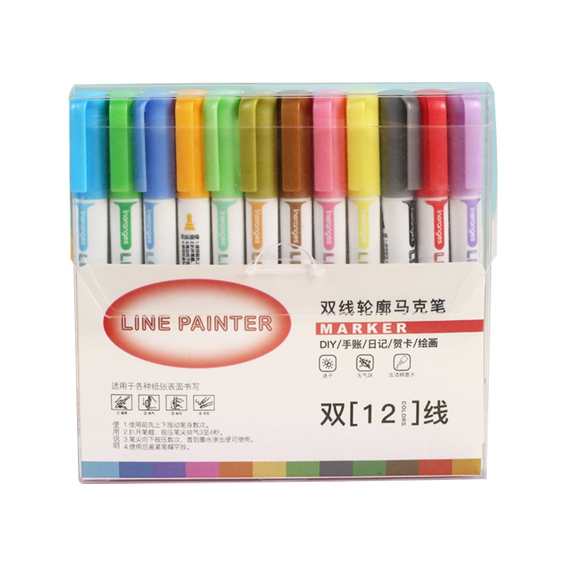 Outline Markers 12 Double Line Vibrant Color - Quick Drying Shimmer Markers for Diy Crafts, Artists And Children Over 3 Years - Image 1