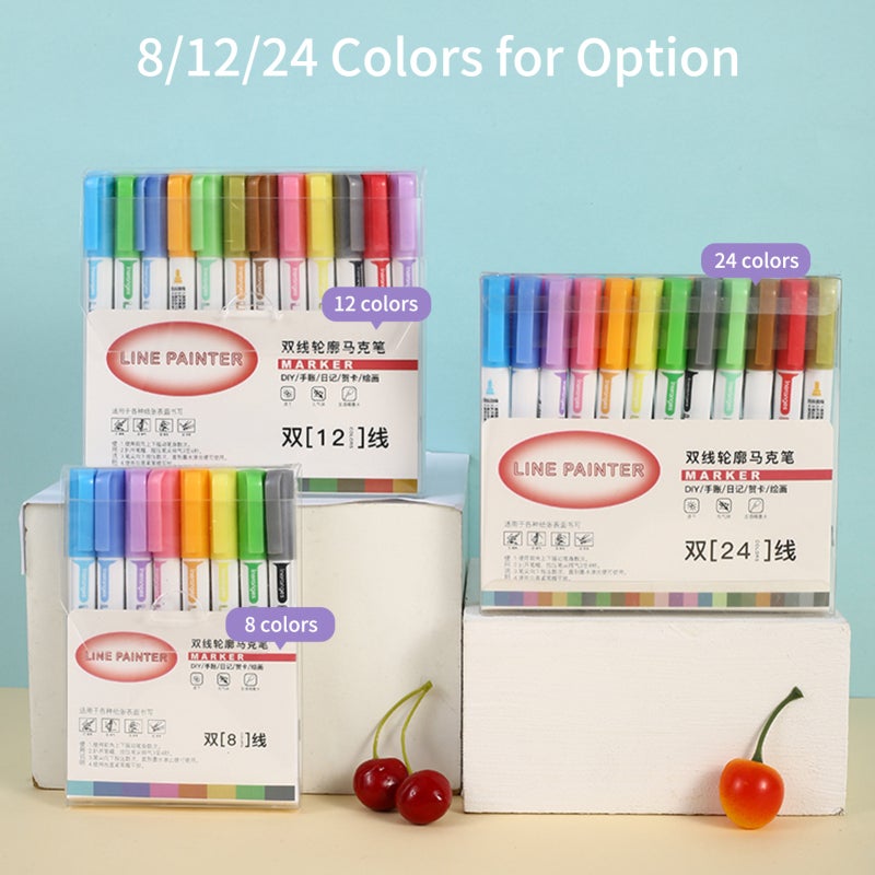 Outline Markers 12 Double Line Vibrant Color - Quick Drying Shimmer Markers for Diy Crafts, Artists And Children Over 3 Years - Image 4