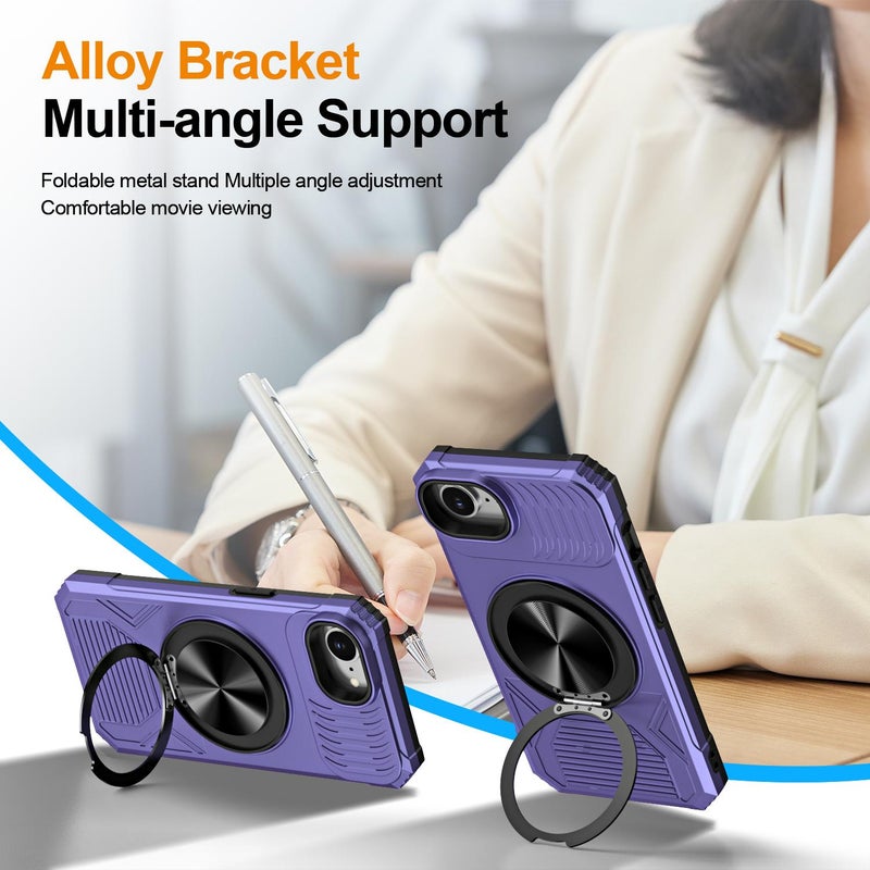 erorex For iPhone 16e Alloy Rotating Holder MagSafe Shockproof Phone Case(Violet) - Image 3