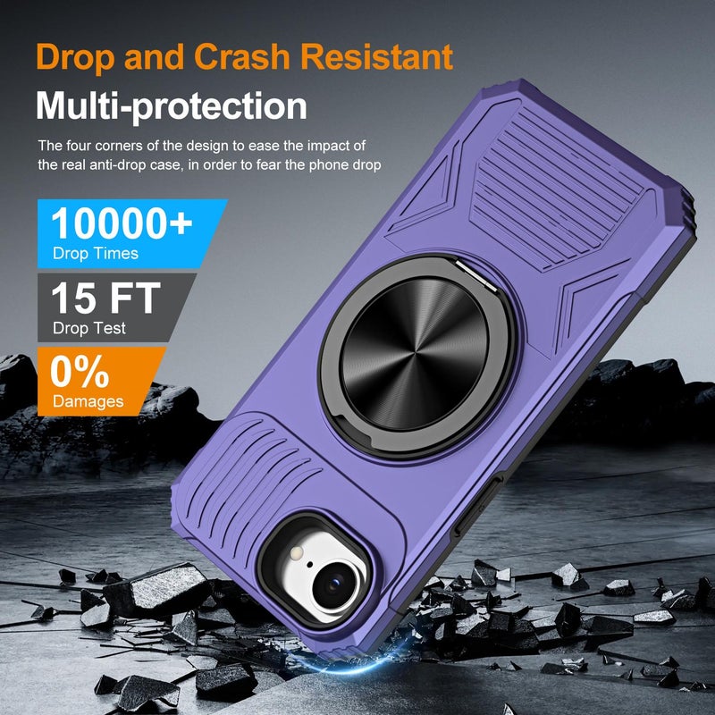 erorex For iPhone 16e Alloy Rotating Holder MagSafe Shockproof Phone Case(Violet) - Image 5