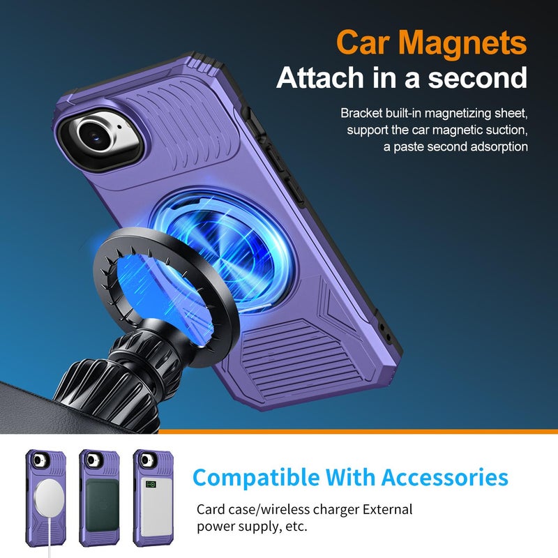 erorex For iPhone 16e Alloy Rotating Holder MagSafe Shockproof Phone Case(Violet) - Image 4