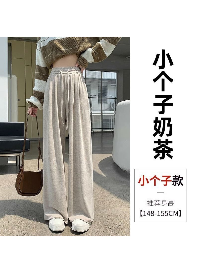 Generic - Gray Knitted Wide-Leg Pants Women Spring Autumn High Waist Casual Milk Tea Little Man - Image 1