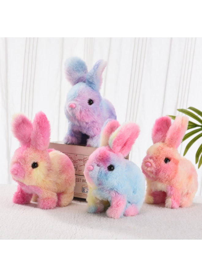 Plush Electric Rabbit Can Move Its Ears And Beat Its Mouth And Squeak Its Colorful Rabbit Children And Girls Play House-Color:Rainbow Rabbit (Pink)  - Image 2