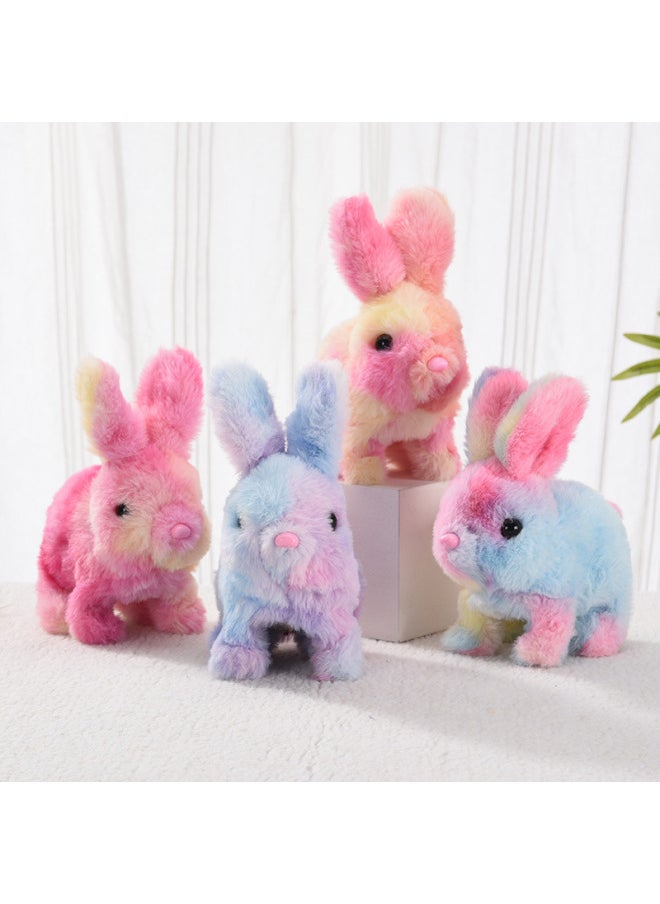 Plush Electric Rabbit Can Move Its Ears And Beat Its Mouth And Squeak Its Colorful Rabbit Children And Girls Play House-Color:Rainbow Rabbit (Pink)  - Image 4
