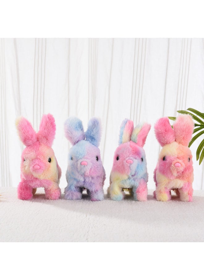 Plush Electric Rabbit Can Move Its Ears And Beat Its Mouth And Squeak Its Colorful Rabbit Children And Girls Play House-Color:Rainbow Rabbit (Pink)  - Image 5