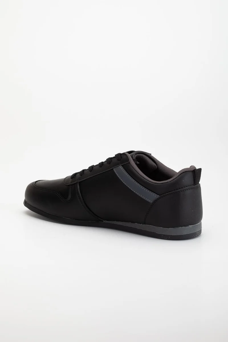 Dilimler Ayakkabı Men's Sneakers Black Leather-Bound Thin Sole