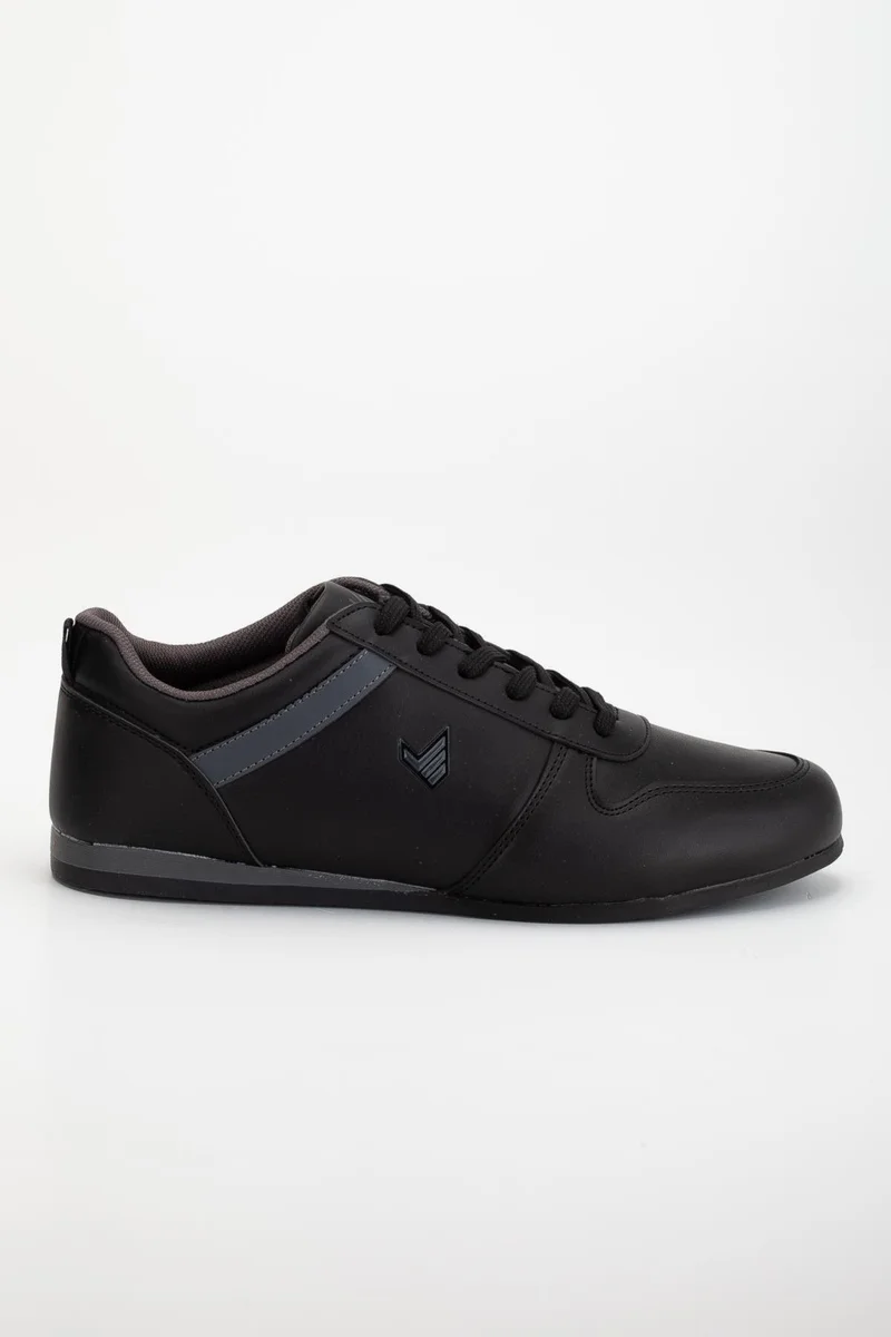 Dilimler Ayakkabı Men's Sneakers Black Leather-Bound Thin Sole