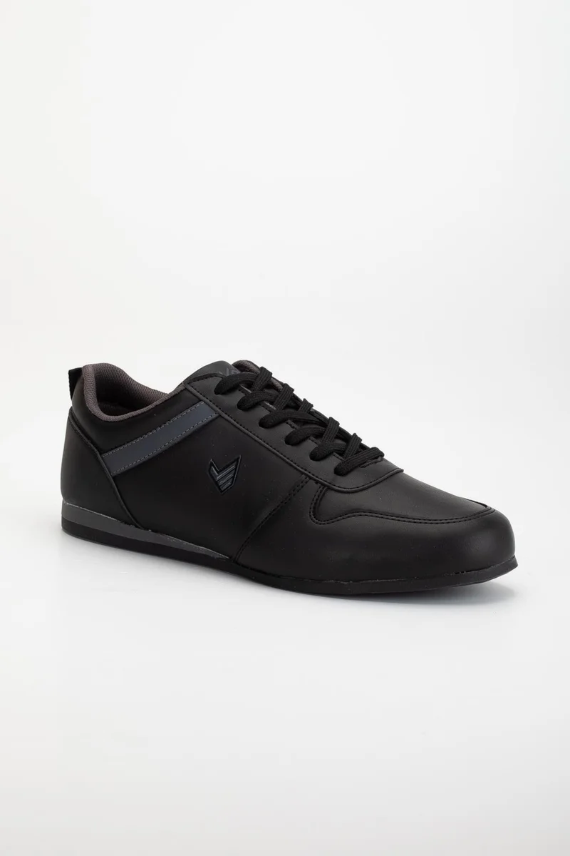 Dilimler Ayakkabı Men's Sneakers Black Leather-Bound Thin Sole