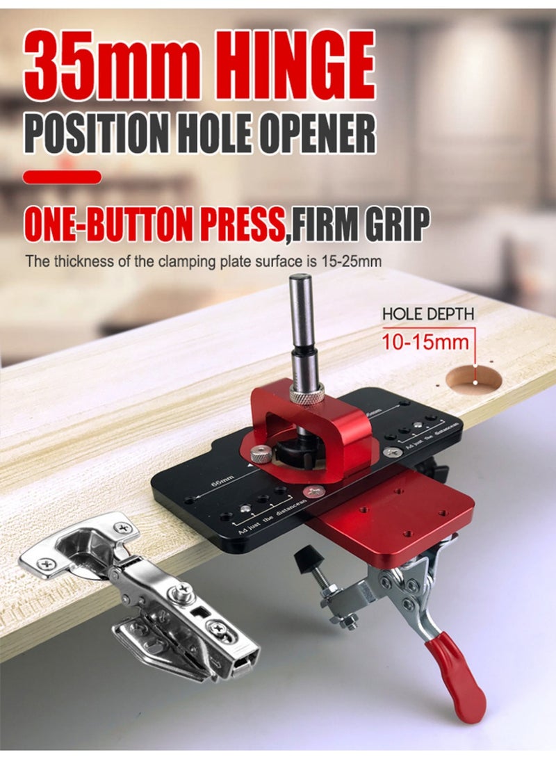 35mm Hinge Hole Opener – One-Button Firm Grip, Adjustable 10–15mm Depth, Works with 3–6mm Offsets, No-Scratch Stable Clamping, Cabinet Door Hinge Drilling Locator & Hinge Drilling Installation Aid - Image 2