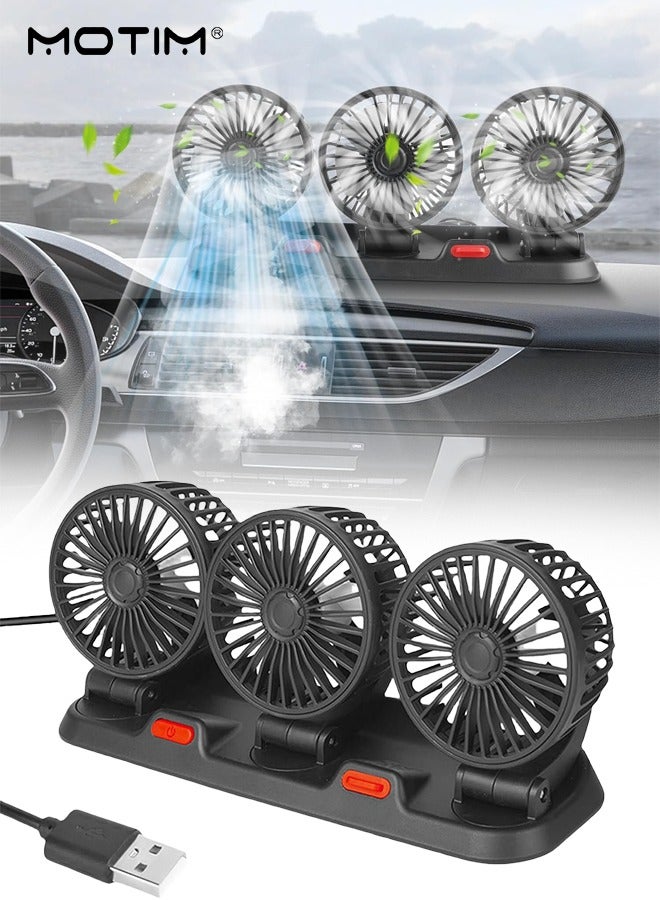 Motim 3 Head Car Cooling Fan USB Cooling Fan, 360° Rotating Cooling Air Fan for Driving and Front Seat Passenger, 3 Speeds Strong Wind Power, Aromatherapy Box and Parking Number Plate, Portable Car Cooling Fan for All Vehicles  - Image 1