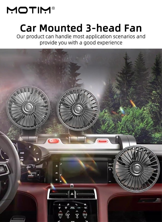 Motim 3 Head Car Cooling Fan USB Cooling Fan, 360° Rotating Cooling Air Fan for Driving and Front Seat Passenger, 3 Speeds Strong Wind Power, Aromatherapy Box and Parking Number Plate, Portable Car Cooling Fan for All Vehicles  - Image 3