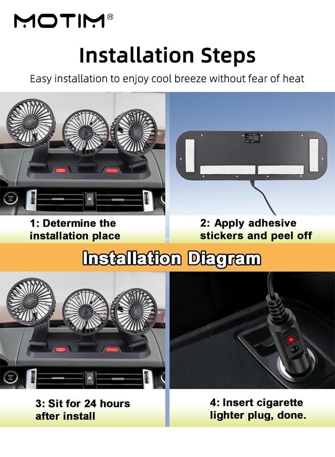 Motim 3 Head Car Cooling Fan USB Cooling Fan, 360° Rotating Cooling Air Fan for Driving and Front Seat Passenger, 3 Speeds Strong Wind Power, Aromatherapy Box and Parking Number Plate, Portable Car Cooling Fan for All Vehicles  - Image 5