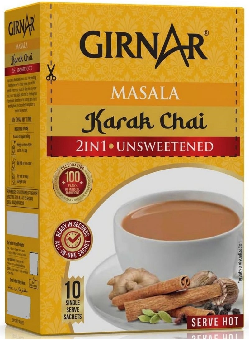 Girnar Karak Chai 2In1 Instant Tea Premix With Masala No Added Sugar/Sweetener 10 Sachets X 8G - Image 1