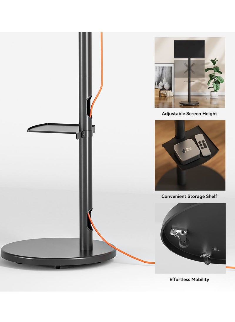 FlashHawk Mobile Floor Monitor Stand with Metal Tray for 14-40 Inch Screens,Tilt Swivel Rotate Mobile Computer Screen Mount for Home Office,VESA 200x200mm,Bearing 12KG Black  - Image 4