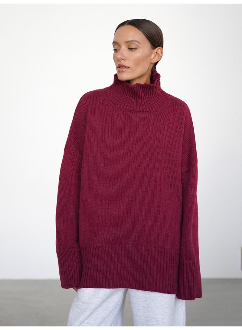 NIBEMINENT Autumn Winter Women's Oversized Turtleneck Sweater Casual Warm Solid Basic Loose Knitted Jumper Pullover - Image 1