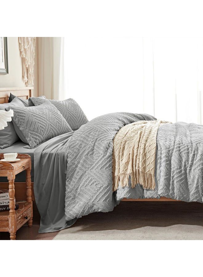 Zzlpp Queen Comforter Set 7 Pieces, Light Grey Tufted Bed in a Bag with Comforter and Sheets,All Season Boho Bedding Sets with Comforter, 2 Pillow Shams, 2 Pillowcases, 1 Flat Sheet, 1 Fitted Sheet - Image 4
