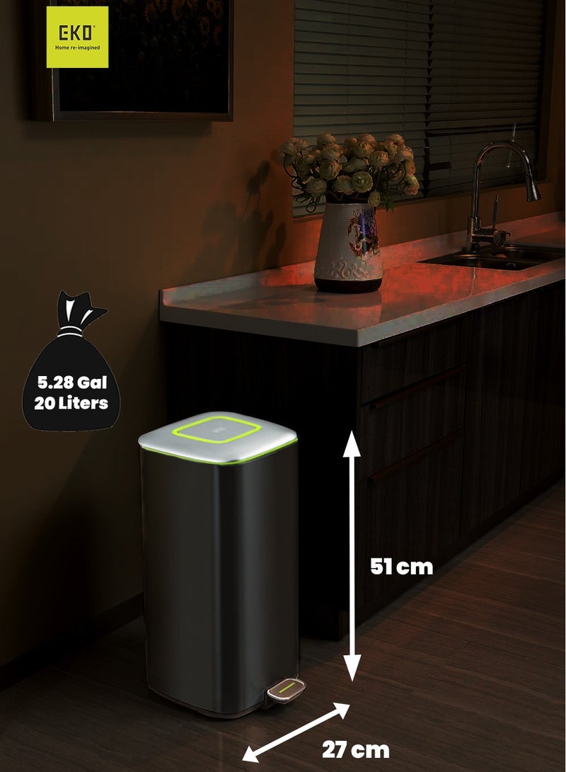 EKO REGENT SERIES | Brushed Stainless Steel Finish | Soft-Closing | Fingerprint-Resistant | Pedal Trash & Garbage Bin | Multiple Sizes ( 6 - 20 Liters ) & Colors  | 20 Liters | Charcoal Black  - Image 3