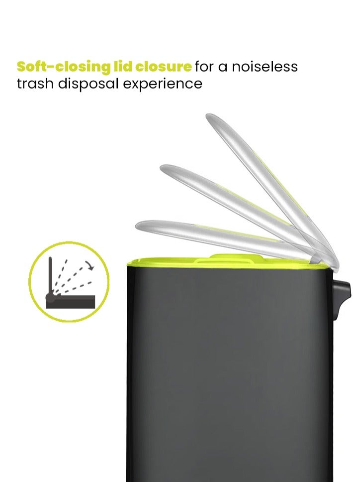 EKO REGENT SERIES | Brushed Stainless Steel Finish | Soft-Closing | Fingerprint-Resistant | Pedal Trash & Garbage Bin | Multiple Sizes ( 6 - 20 Liters ) & Colors  | 20 Liters | Charcoal Black  - Image 5