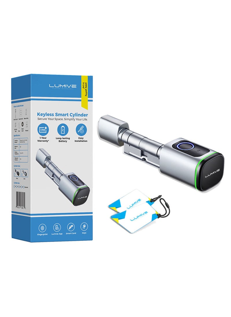 LUMIVE Lumive Smart Door Lock Support Up to 100 Fingerprints Smart Lock with Remote App Unlocking 2x RFID Smart Card Silver 60mm Cylinder Battery Included  - Image 1