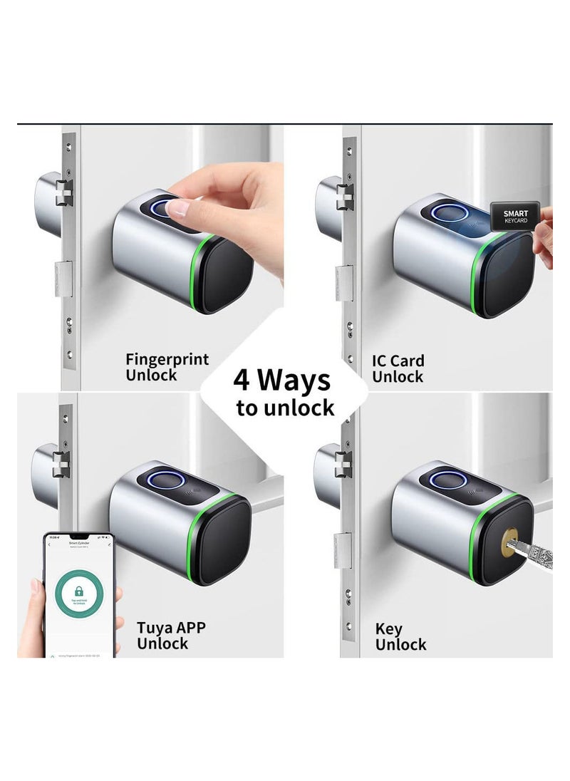 LUMIVE Lumive Smart Door Lock Support Up to 100 Fingerprints Smart Lock with Remote App Unlocking 2x RFID Smart Card Silver 60mm Cylinder Battery Included  - Image 3