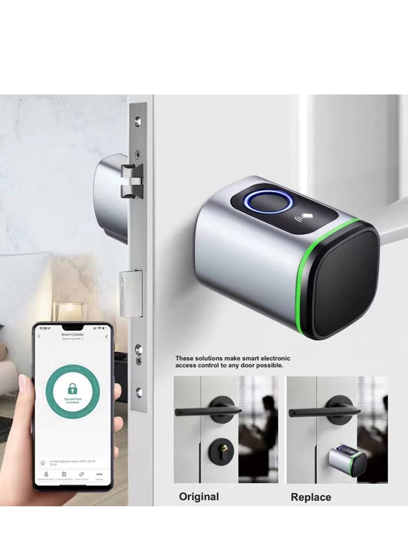 LUMIVE Lumive Smart Door Lock Support Up to 100 Fingerprints Smart Lock with Remote App Unlocking 2x RFID Smart Card Silver 60mm Cylinder Battery Included  - Image 4