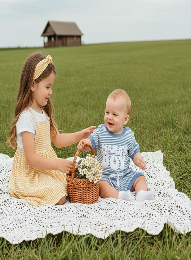 Douhoow Baby Boy Summer Outfits Short Sleeve Mamas Boy Embroidery Baby Striped Romper Shorts Set Infant Festival Clothes (Blue, 3-6 Months) - Image 5