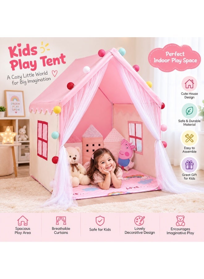 Kids Play Tent for Indoor & Outdoor Use, Portable Foldable Playhouse for Children, Pink Castle Tent, 125 × 95 × 130 cm - Image 3