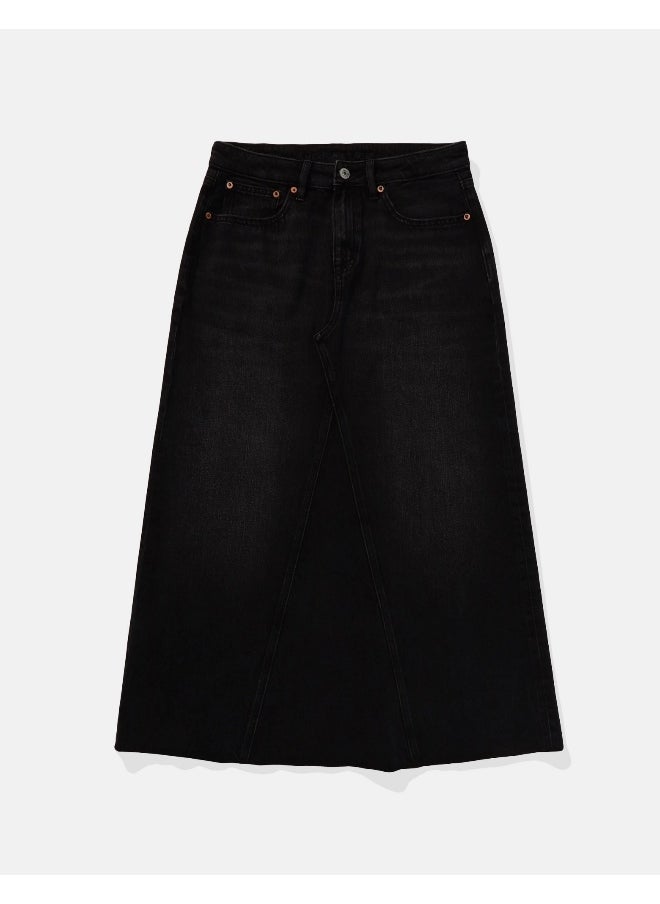 AE Stretch Low-Rise A-Line Denim Maxi Skirt