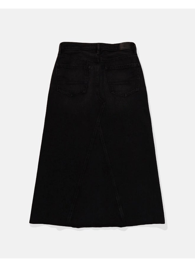 AE Stretch Low-Rise A-Line Denim Maxi Skirt