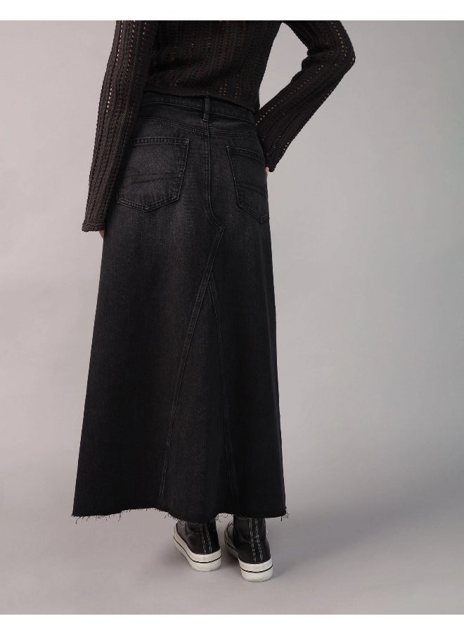 AE Stretch Low-Rise A-Line Denim Maxi Skirt