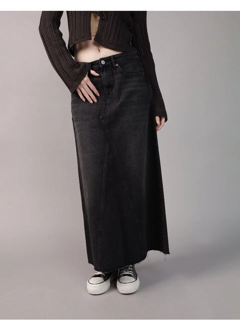 AE Stretch Low-Rise A-Line Denim Maxi Skirt