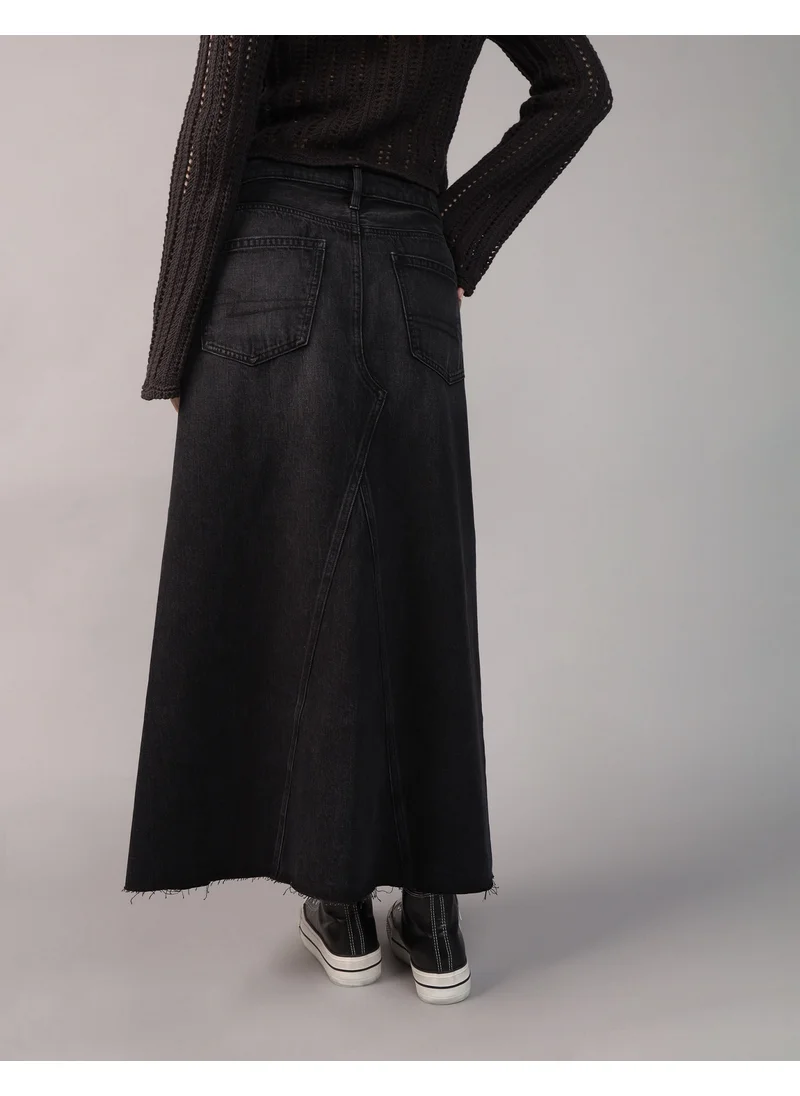 American Eagle AE Stretch Low-Rise A-Line Denim Maxi Skirt