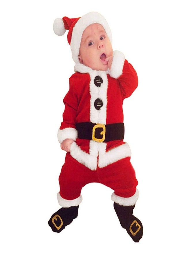amropi Baby Boys Christmas Coats Tops+Pants+Hat+Socks 4Pcs Santa Clothes Set Red,3-4 Years - Image 2