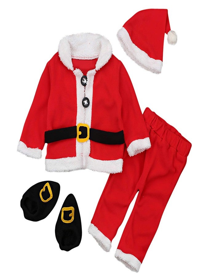 amropi Baby Boys Christmas Coats Tops+Pants+Hat+Socks 4Pcs Santa Clothes Set Red,3-4 Years - Image 1