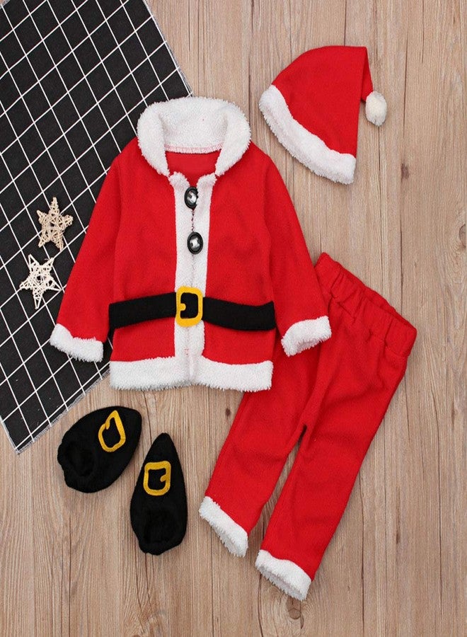 amropi Baby Boys Christmas Coats Tops+Pants+Hat+Socks 4Pcs Santa Clothes Set Red,3-4 Years - Image 3