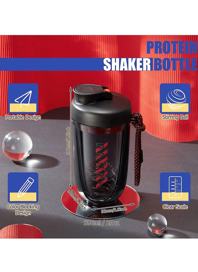Gonice - Protein Shaker Bottle Protein Drink Shaker Cup 20 oz Shaker Bottle for Protein Mixes Leak-proof BPA-free Portable Protein Shaker Mixer with Stainless Steel Blender Ball for Gym Fitness (Black) - Image 1