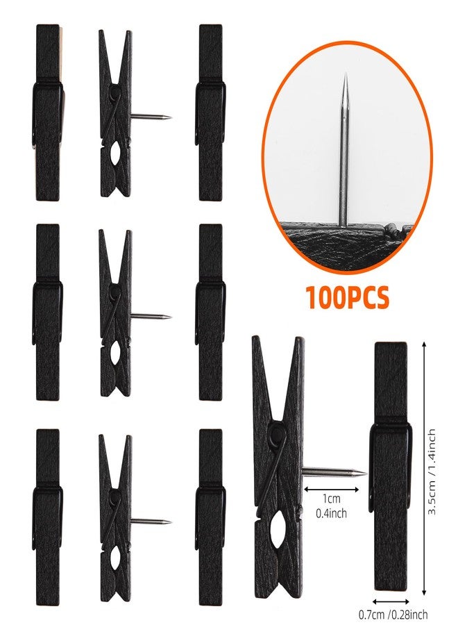 ZYFOFFICE ‌ZYFOFFICE 100-Pack Black Push Pins with Spring-Loaded Wooden Clips, Damage-Free Cork Board Tacks for Artwork, Photos & Notes (No-Mark Design) - Image 2