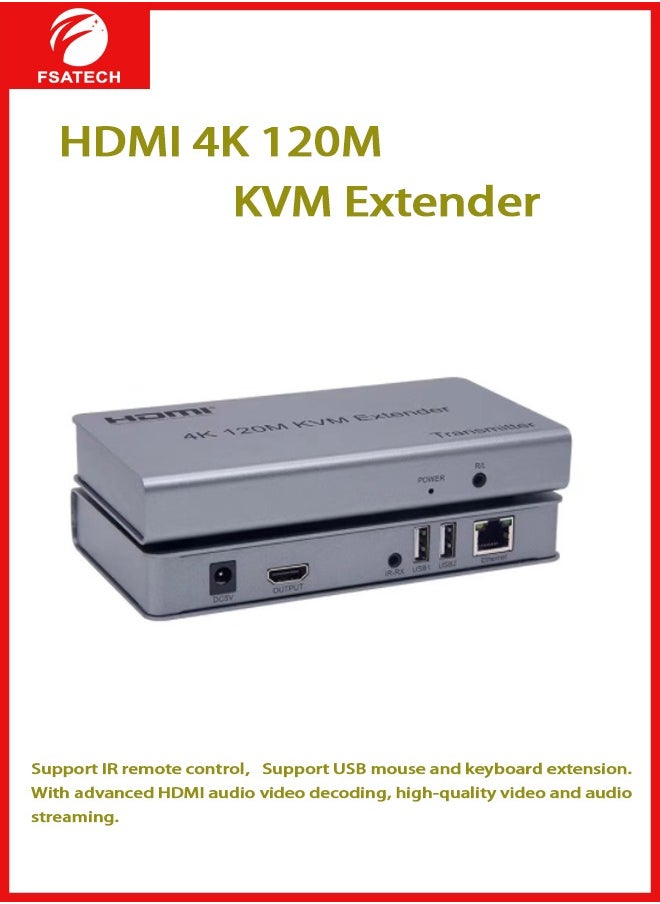 FSATECH KVM EXTENDER 4K 120M RECEIVER,4K HDMI KVM Extender By RJ45 Ethernet Cat5e Cat6 Cable Converter TX RX Support USB Mouse Keyboard Extension Touch Screen  - Image 1