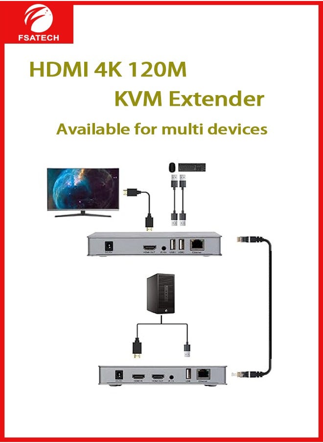 FSATECH KVM EXTENDER 4K 120M RECEIVER,4K HDMI KVM Extender By RJ45 Ethernet Cat5e Cat6 Cable Converter TX RX Support USB Mouse Keyboard Extension Touch Screen  - Image 3