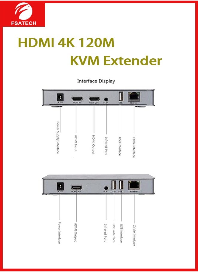 FSATECH KVM EXTENDER 4K 120M RECEIVER,4K HDMI KVM Extender By RJ45 Ethernet Cat5e Cat6 Cable Converter TX RX Support USB Mouse Keyboard Extension Touch Screen  - Image 4