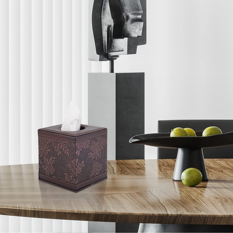 XNONE Tissue Box Cover Square,Modern Leather Tissue Box Holder for Napkin Facial Paper Organizer Bottom with Magnet Reinforcement for Home/Hotel/Restaurant/Office/car/Living Room(Retro) - Image 2