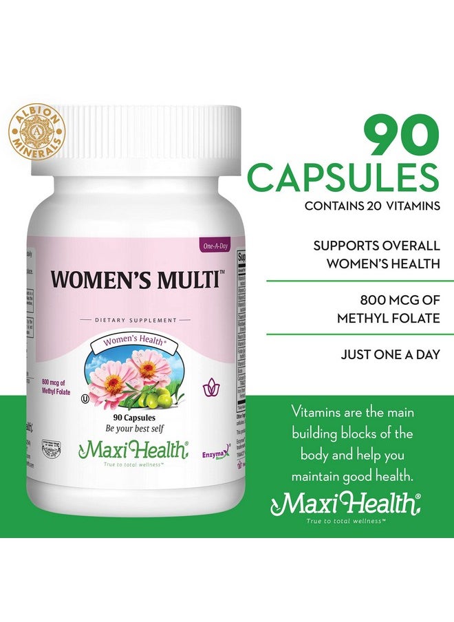 Maxi Health Women Daily Multivitamin Once Daily Biotin Vitamins A B C D E Calcium Zinc Lutein Magnesium Folic Acid Nongmo Gluten Free & Dairy Free Kosher 90 Caps  - Image 3