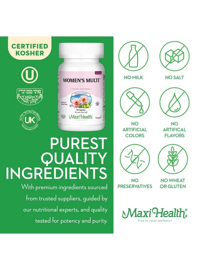 Maxi Health Women Daily Multivitamin Once Daily Biotin Vitamins A B C D E Calcium Zinc Lutein Magnesium Folic Acid Nongmo Gluten Free & Dairy Free Kosher 90 Caps  - Image 5