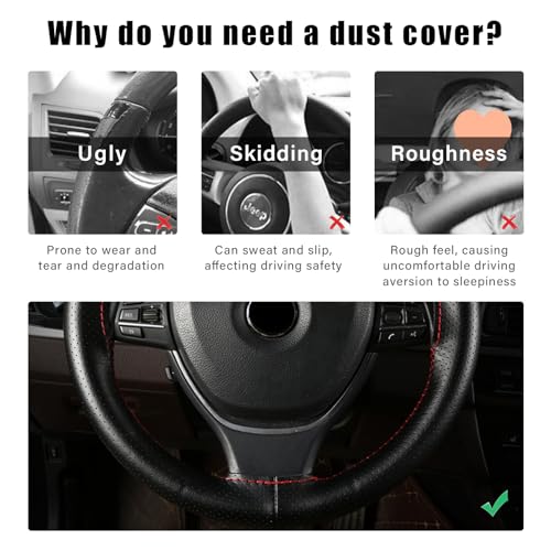 Augeny Genuine Leather Steering Wheel Cover, Breathable Anti-Slip Car Steering Wheel Protector Stitch on Wrap for Max Diameter 15 Inch, DIY Sewing with Needle Thread (Full Hole, Beige) - Image 5