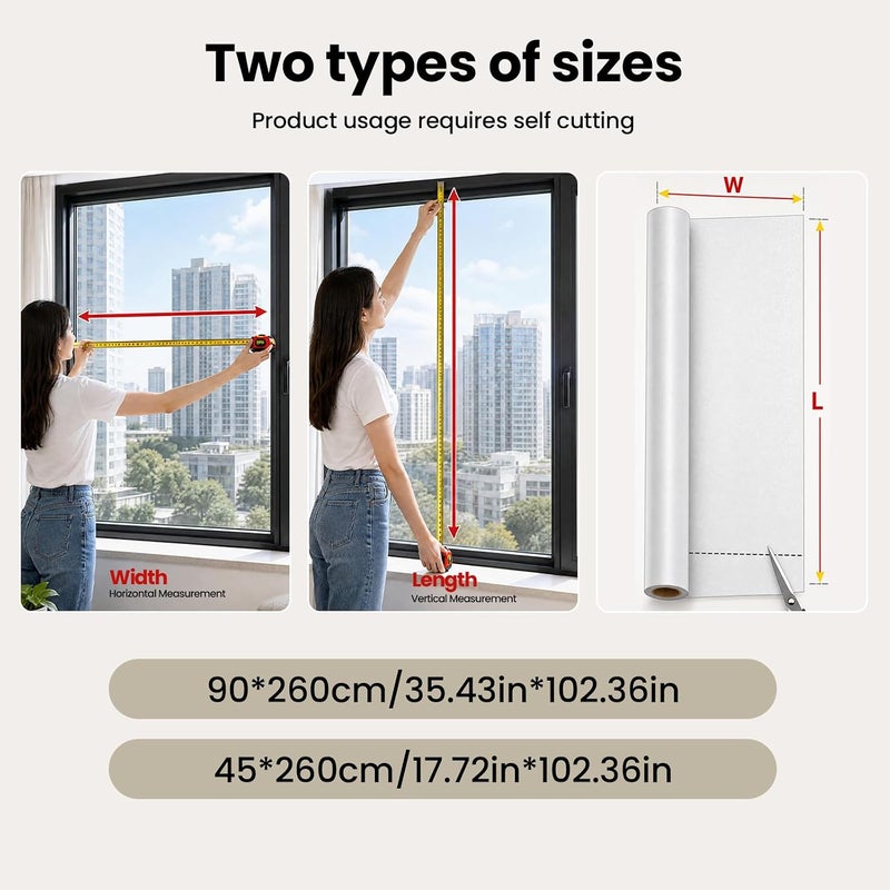 UREVO Frosted Window Film - Removable Static Cling One Way Privacy Film (45 x 260 cm) - Image 2