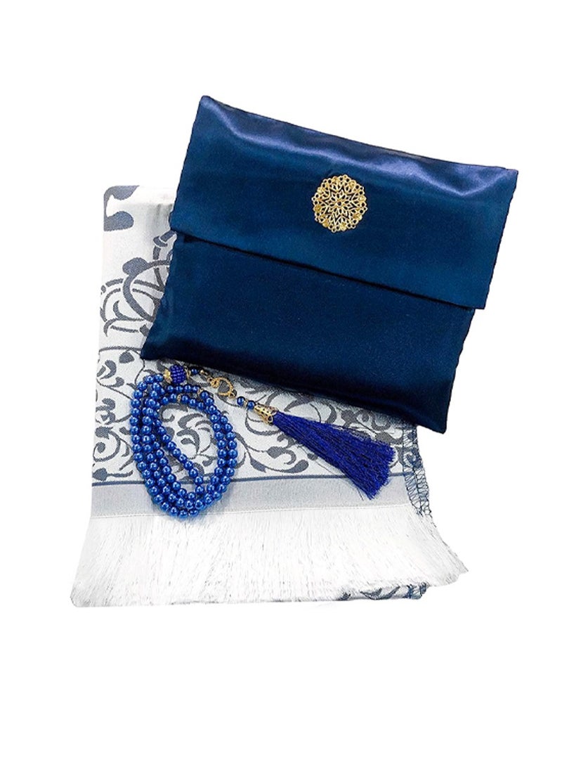 ISHWAZ 2 Sets Of High Quality Prayer Mat, Each Set Contains High Quality Prayer Rug And Decorative Rosary With Beautifull Pouch, Ideal for Home,Travelling, At Work, Ramadan, Eid, Best Gift Idea  - Image 3