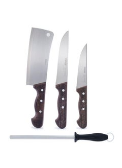 3 In 1 Steel Knife Set Black Case 5 Pieces Brown