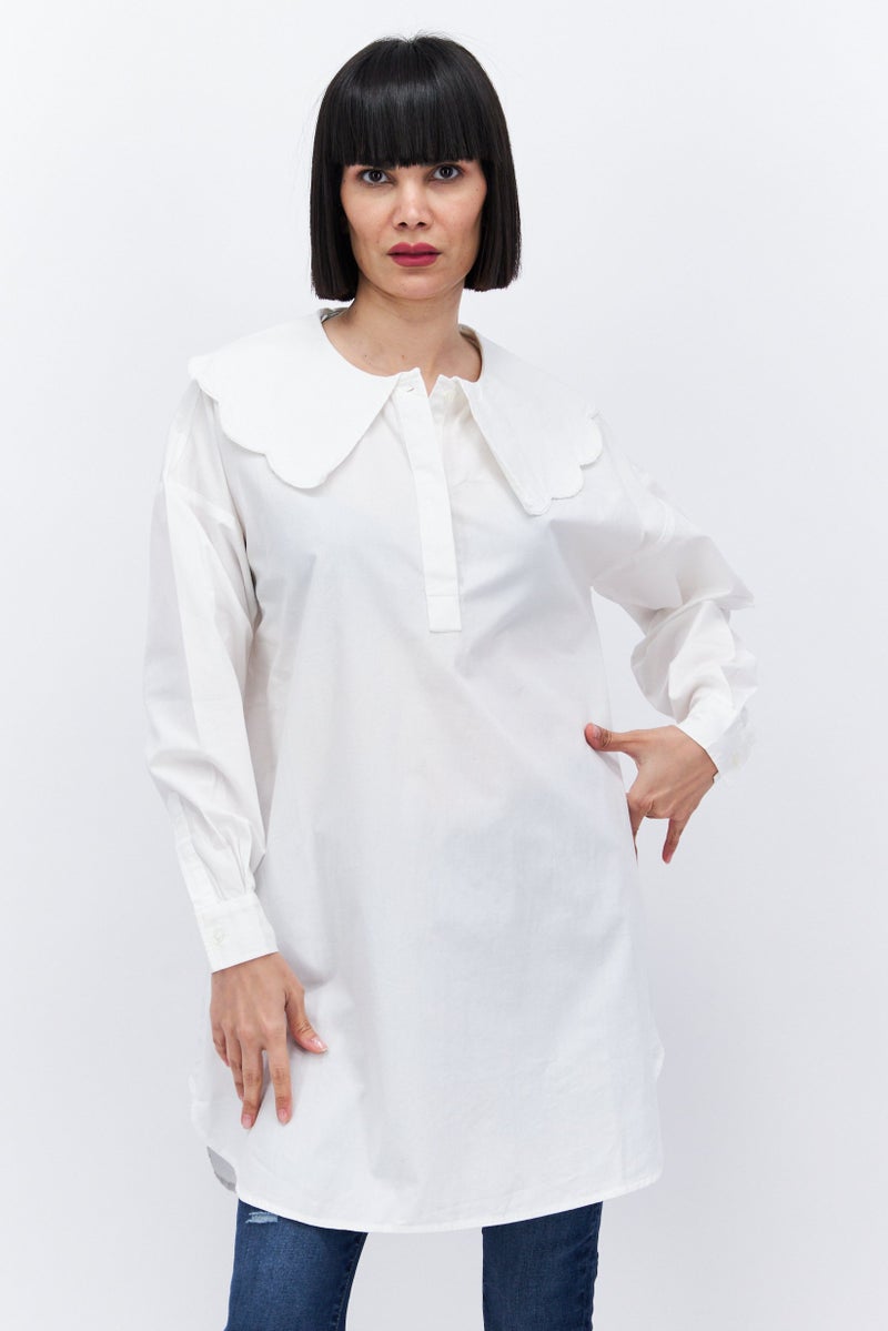 Selected Femme Women Peter Pan Collar Long Sleeves Plain Blouse, White - Image 1