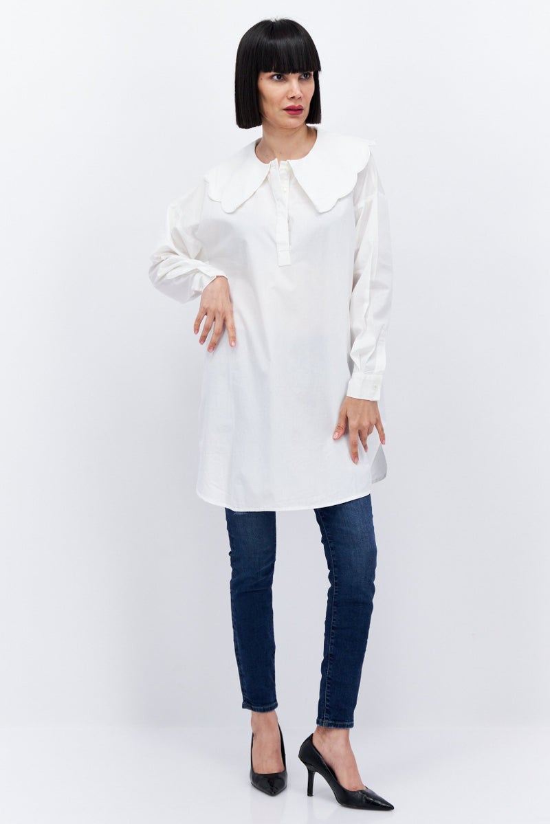 Selected Femme Women Peter Pan Collar Long Sleeves Plain Blouse, White - Image 3